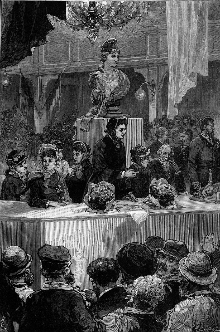 Přednáška Louise Michel (1830-1905), Graffard room v Paříži, 30. listopadu 1880. Rytina de Haenen v „“The Illustrous World““ č. 1237 z 11. prosince 1880. od Frederic de Haenen
