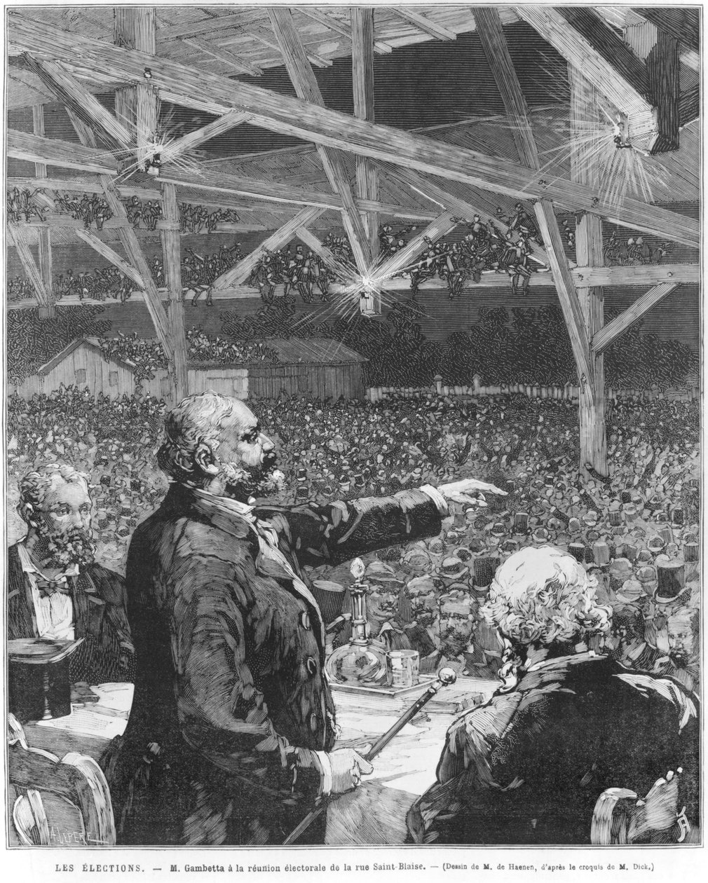 Leon Gambetta na volebním shromáždění v ulici Sainte-Blaise, asi 1879 od Frederic de Haenen