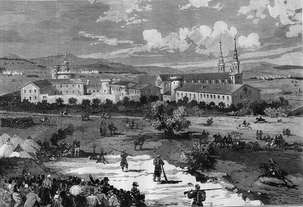 Umístění táborů jednotek generála Guyona Verniera (Guyon-Vernier) během obléhání Prewatches Abbey ve Frigolet, Bouches du Rhone (13) od Frederic de Haenen
