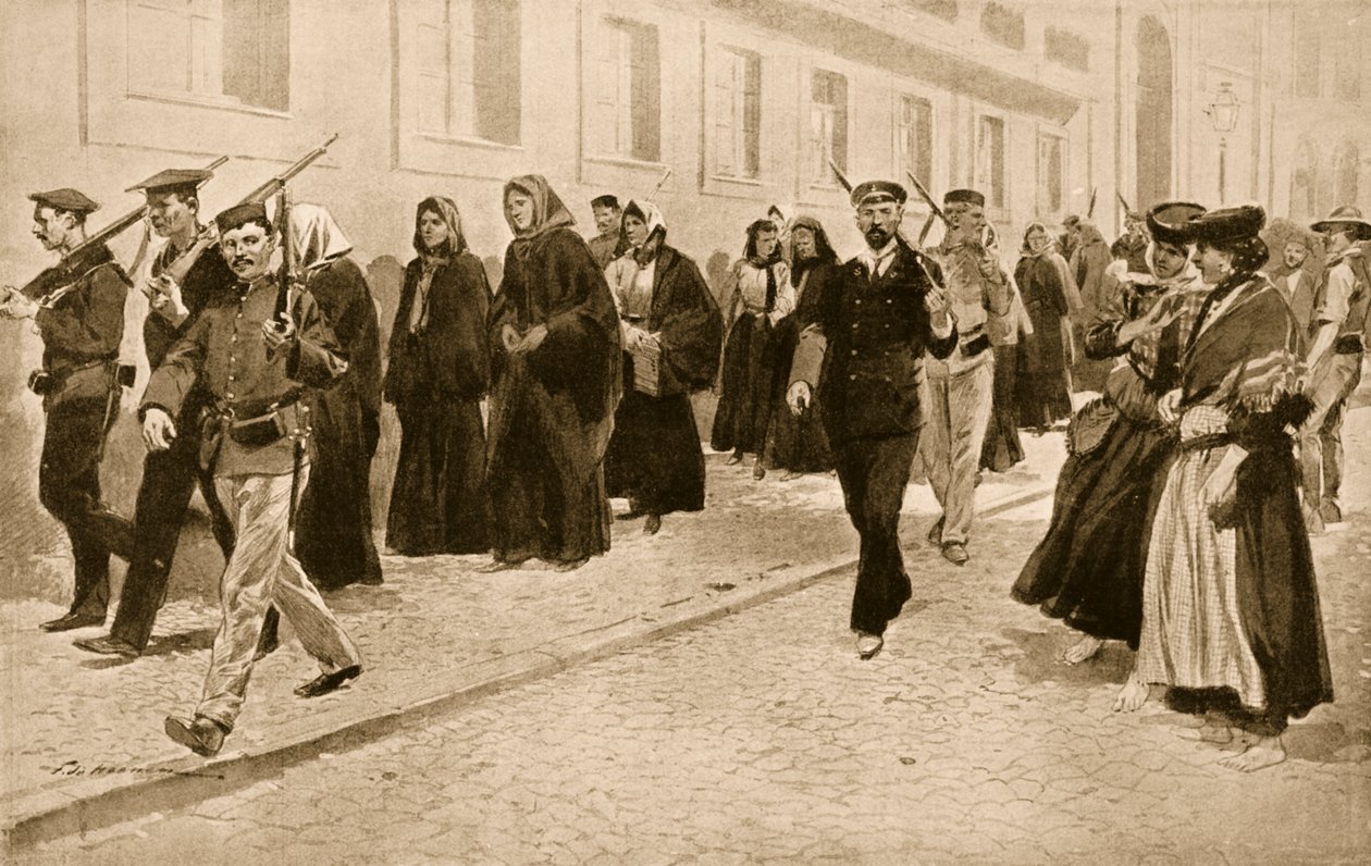 Jeptišky pod republikánskou ochranou během revoluce 1910 v Portugalsku od Frederic de Haenen