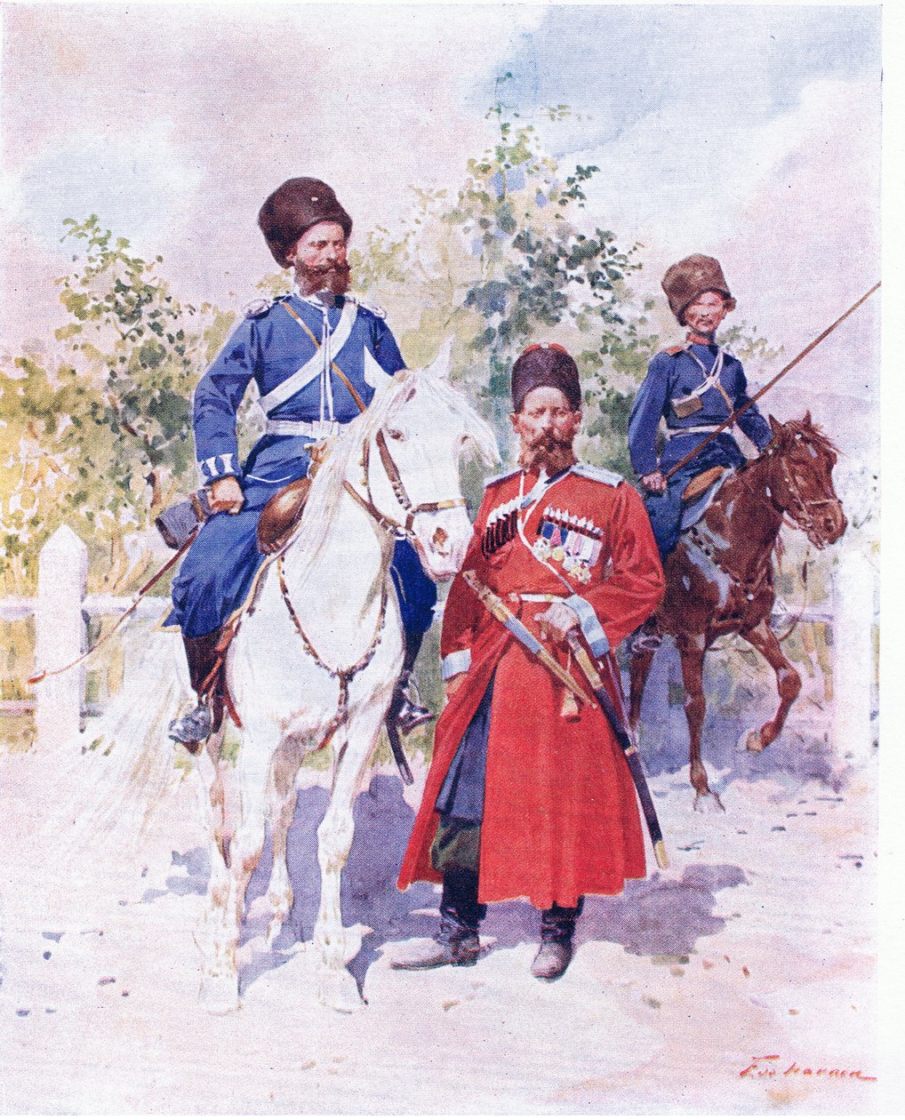 Ruští vojáci kolem roku 1900 (barevné lito) od Frederic de Haenen