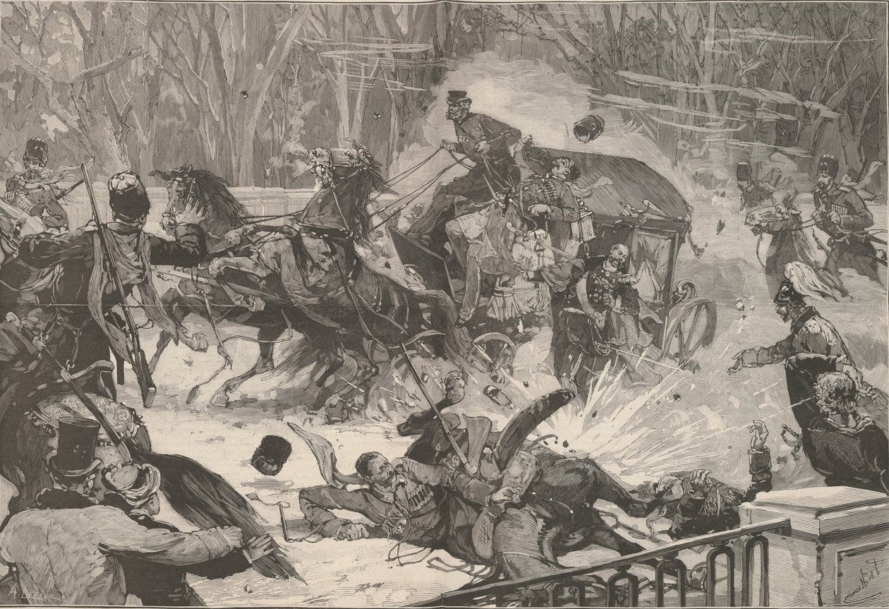 Atentát na Alexandra II dne 13. března 1881. Z Le Monde Illustré, 1881. od Frederic de Haenen