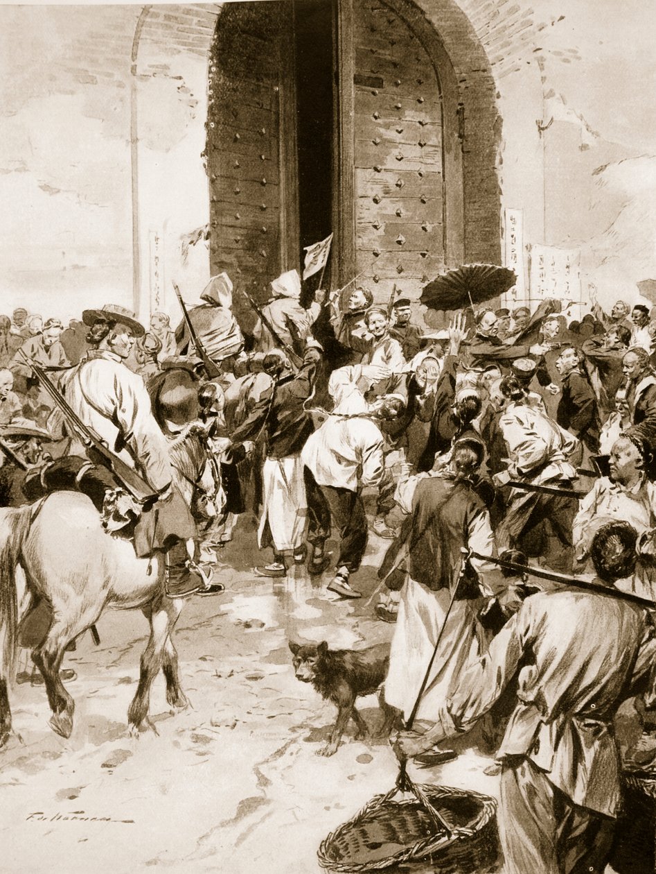 Čínská revoluce, 1911, ilustrace z knihy "Hutchinsons History of the Nations", cca 1920 od Frederic de Haenen