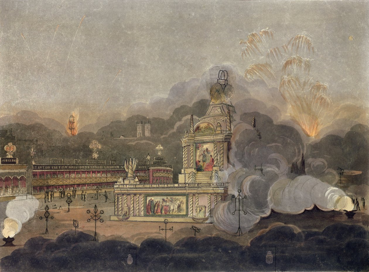 Pohled na Chrám Svornosti v Green Parku, 1. srpna 1814 (akvatinta) od Frederick Calvert