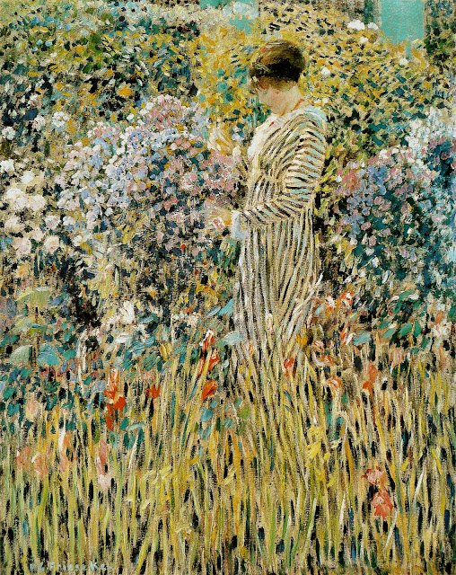 Dáma v zahradě Francais: Žena v zahradě od Frederick Carl Frieseke