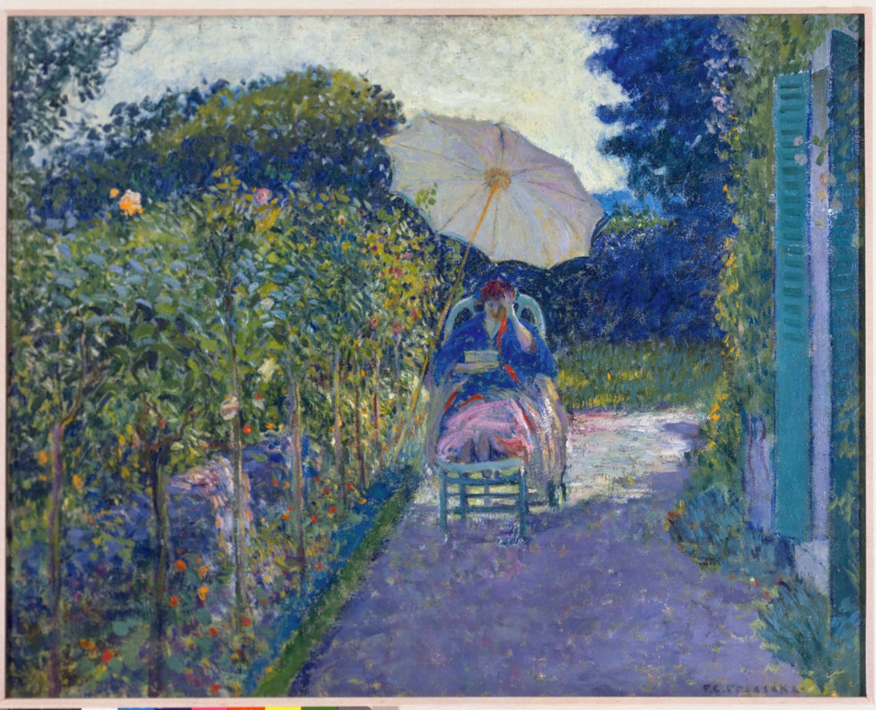Žena sedící v zahradě, 1914 od Frederick Carl Frieseke