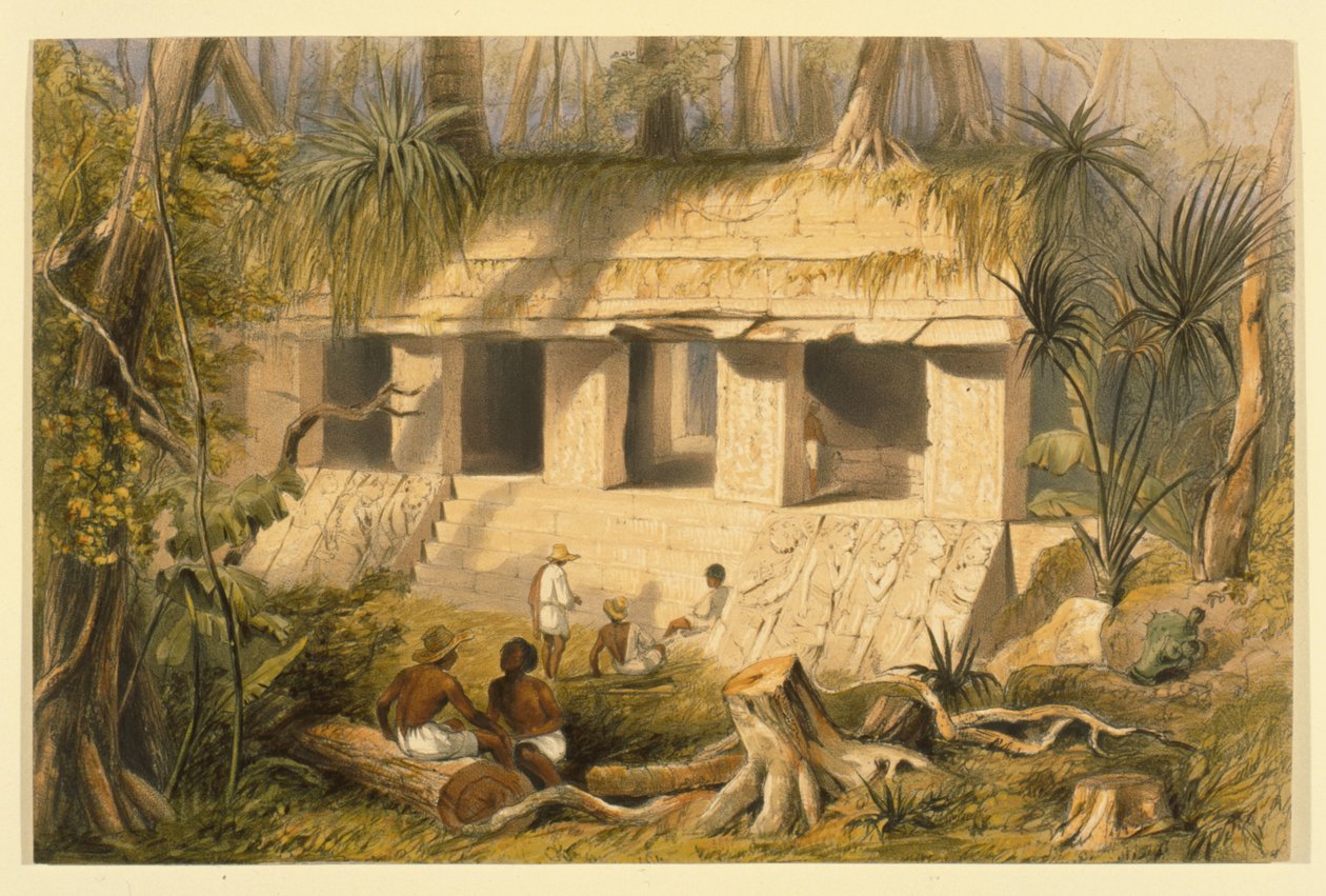 Principe Court of the Palace at Palenque, ilustrace z „Incidents of Travel in Central America, Chiapas and Yucatan“ od Johna Lloyda Stephense, 1844 od Frederick Catherwood