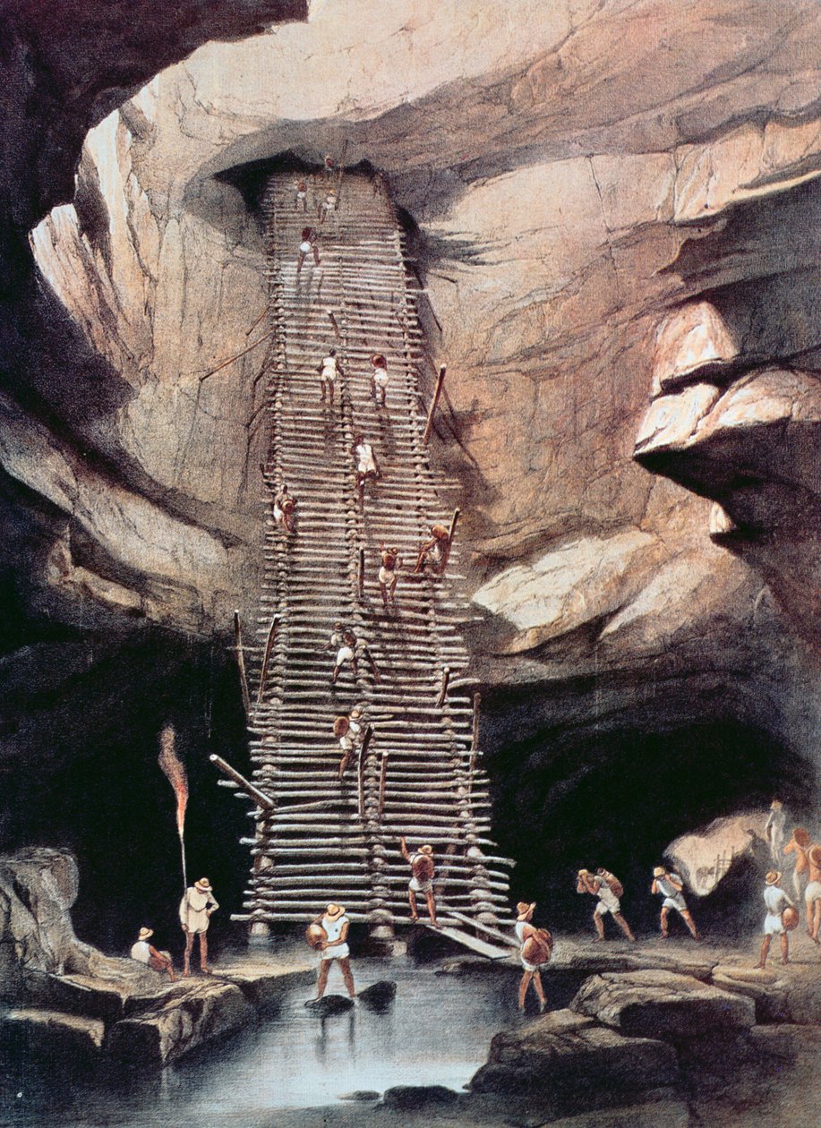 Propast Bolonchen, stát Campeche, Mexiko, 1844 (barevné lito) od Frederick Catherwood