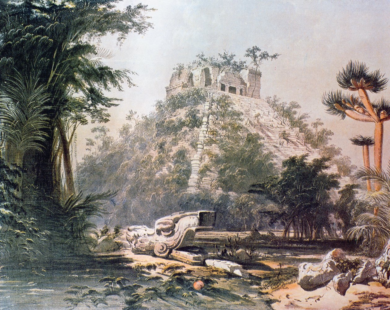 Pohled na El Castillo, 1844 (barevné lito) od Frederick Catherwood
