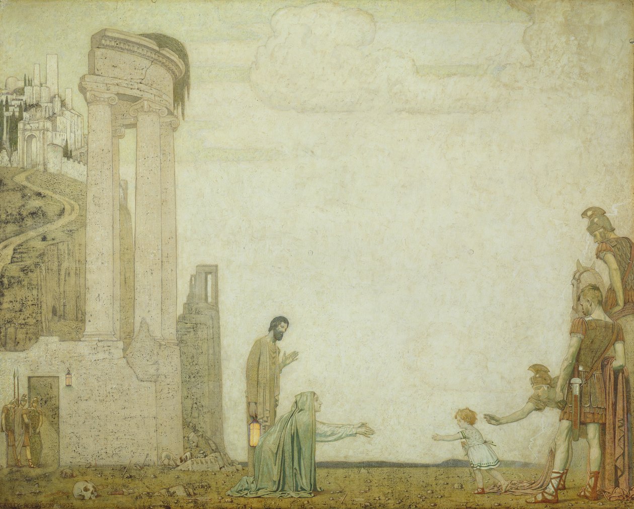 Úsvit – nalezeno malé dítě, 1907 od Frederick Cayley Robinson