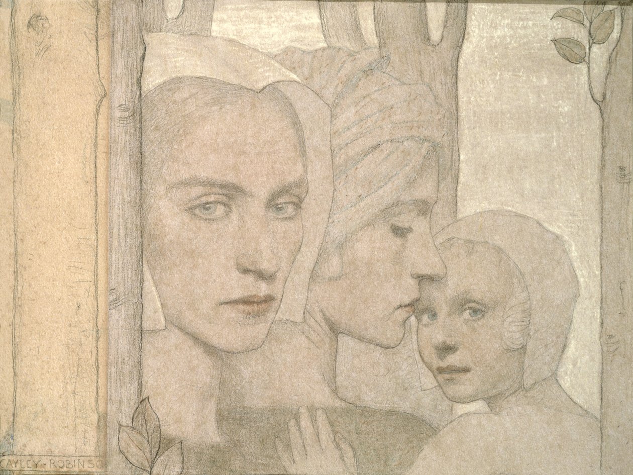 Dvě sestry, 1908 (tužka a křída na papíře) od Frederick Cayley Robinson