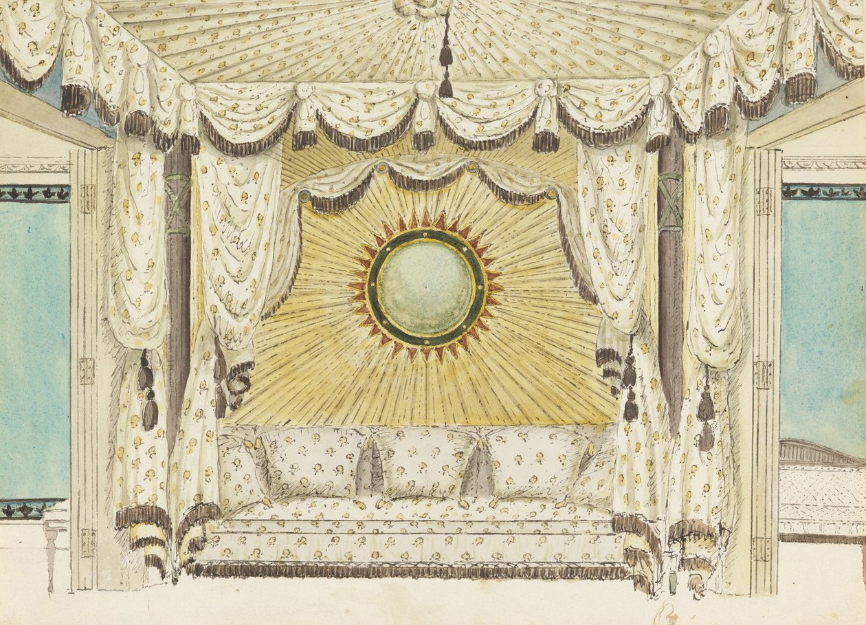 Design pro postel se stanovým výklenkem, pravděpodobně pro ložnici nebo budoár prince z Walesu, královský pavilon ... od Frederick Crace