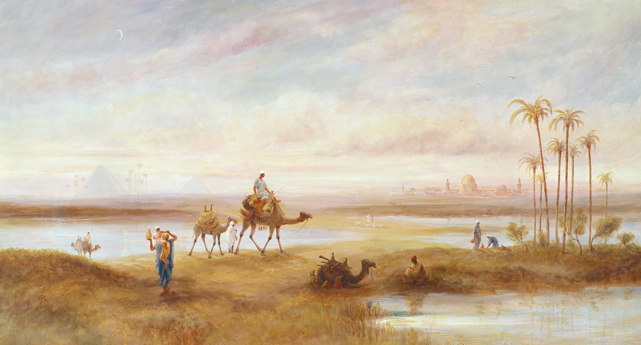 Postavy a velbloudi v oáze od Frederick Goodall