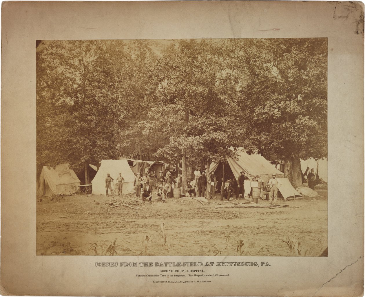 Polní nemocnice Union Second Corps, Gettysburg, PA. c.9-11 července 1863 (sépiová fotografie) od Frederick Gutekunst