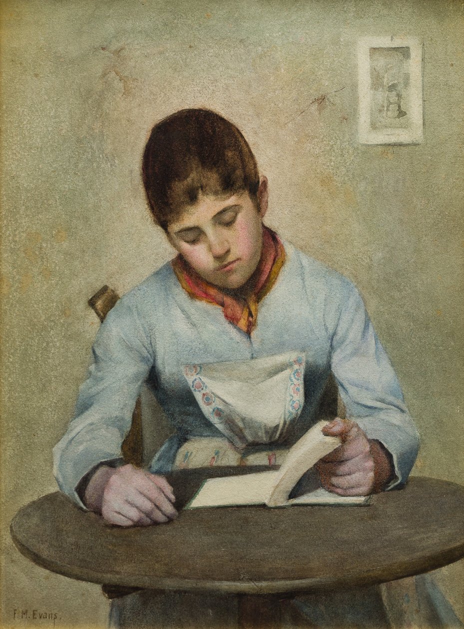 Dívka sedící čtení (wc na papíře) od Frederick James McNamara Evans