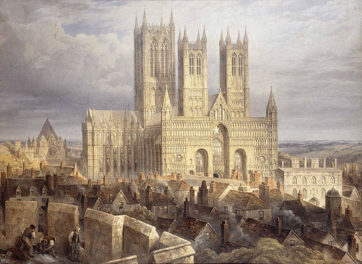 Lincolnská katedrála ze severozápadu, c.1850 od Frederick Mackenzie