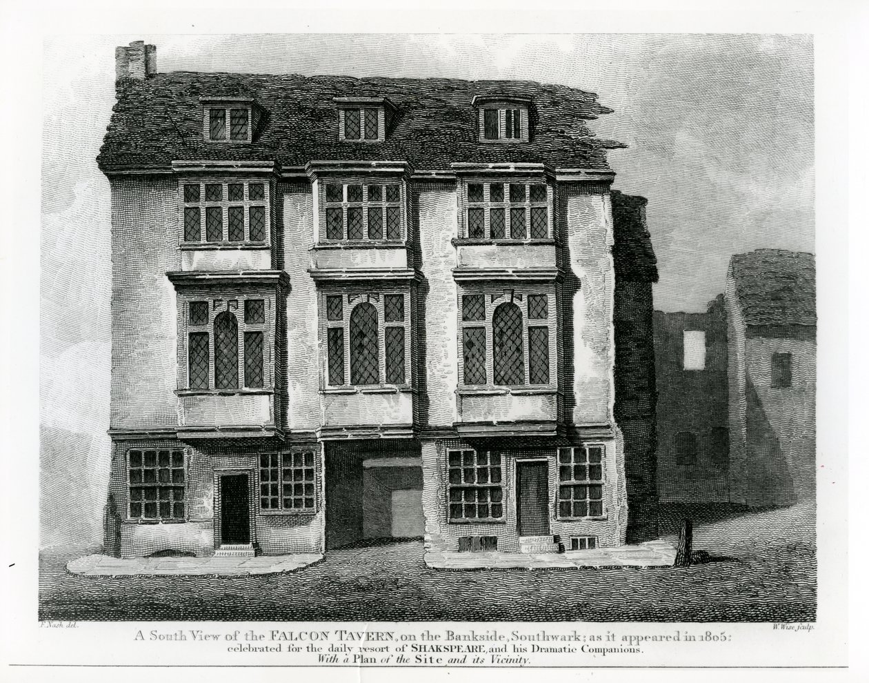 Jižní pohled na Falcon Tavern, na Bankside, Southwark, vyrytý William Wise, 1811 od Frederick Nash