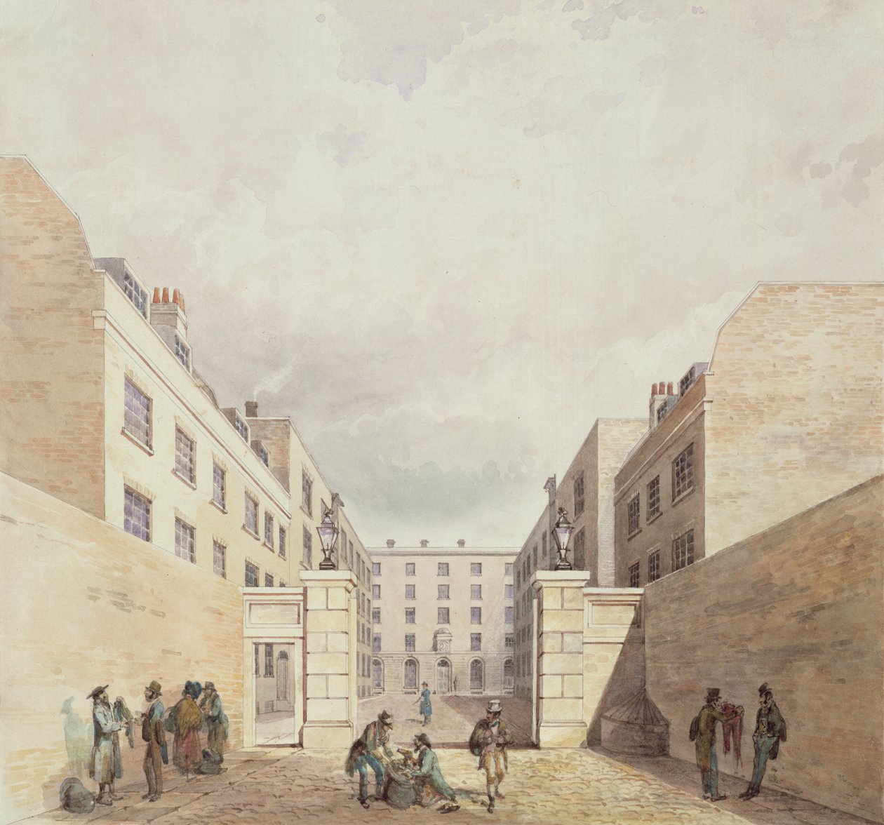 Pohled na sklady Východoindické společnosti z Cutler Street, 1836 od Frederick Nash
