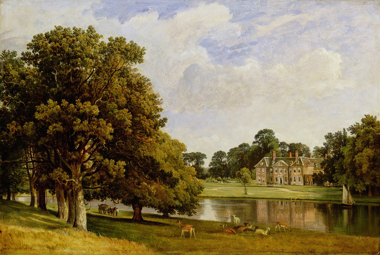 Jeleni pasoucí se u jezera, Chilston Park, Kent od Frederick Richard Lee