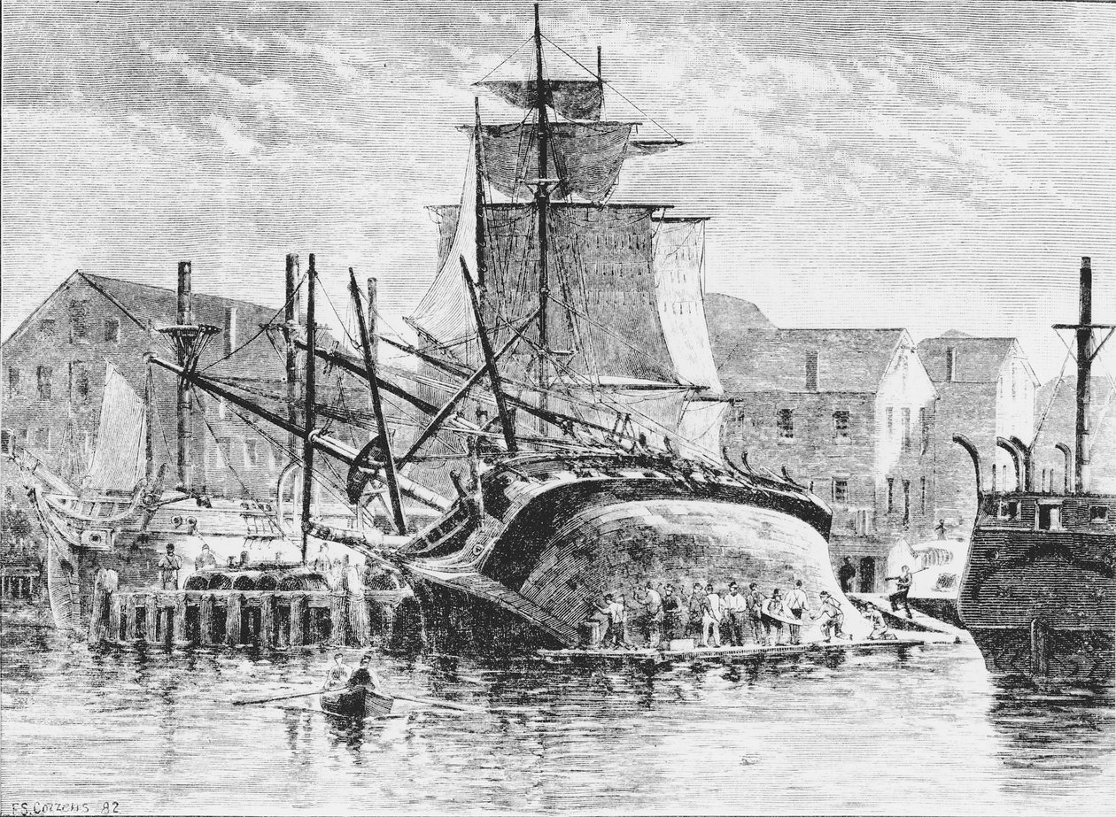 Velrybářské lodě v New Bedford, Massachusetts, 1882 (černobílá fotografie) od Frederick Swartwout Cozzens