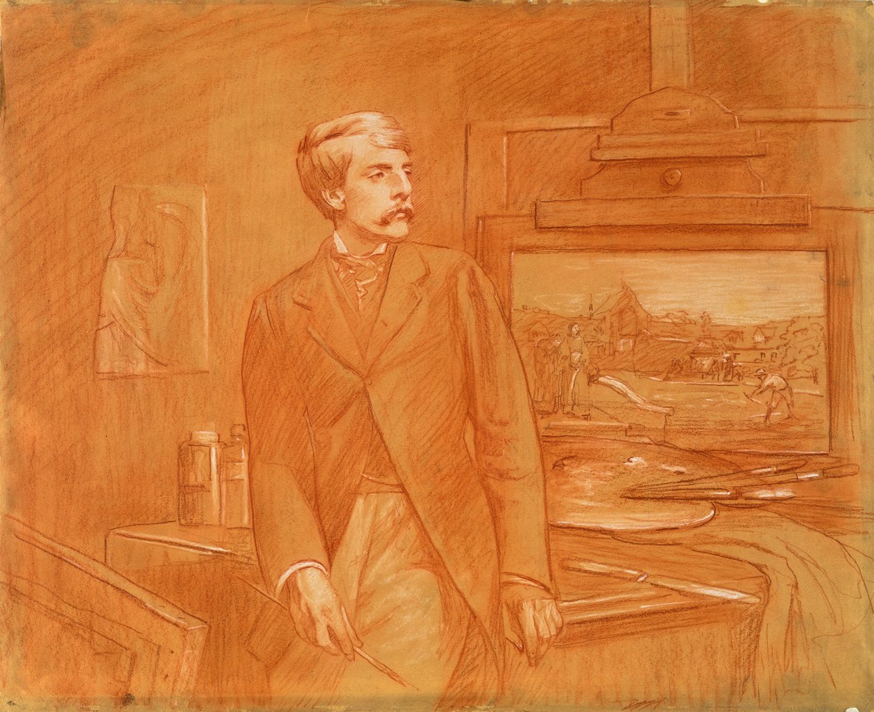 Autoportrét (červená křída zvýrazněná bílým papírem) od Frederick Walker