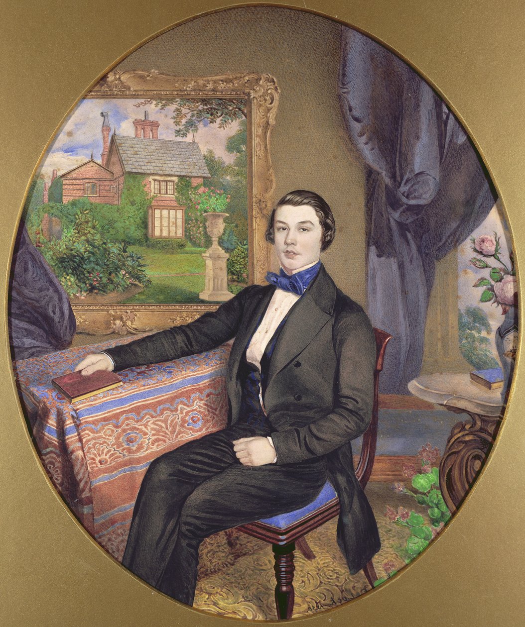 Portrét mladého muže ve viktoriánském interiéru, 1850 (wc na papíře) od Frederick William Lock