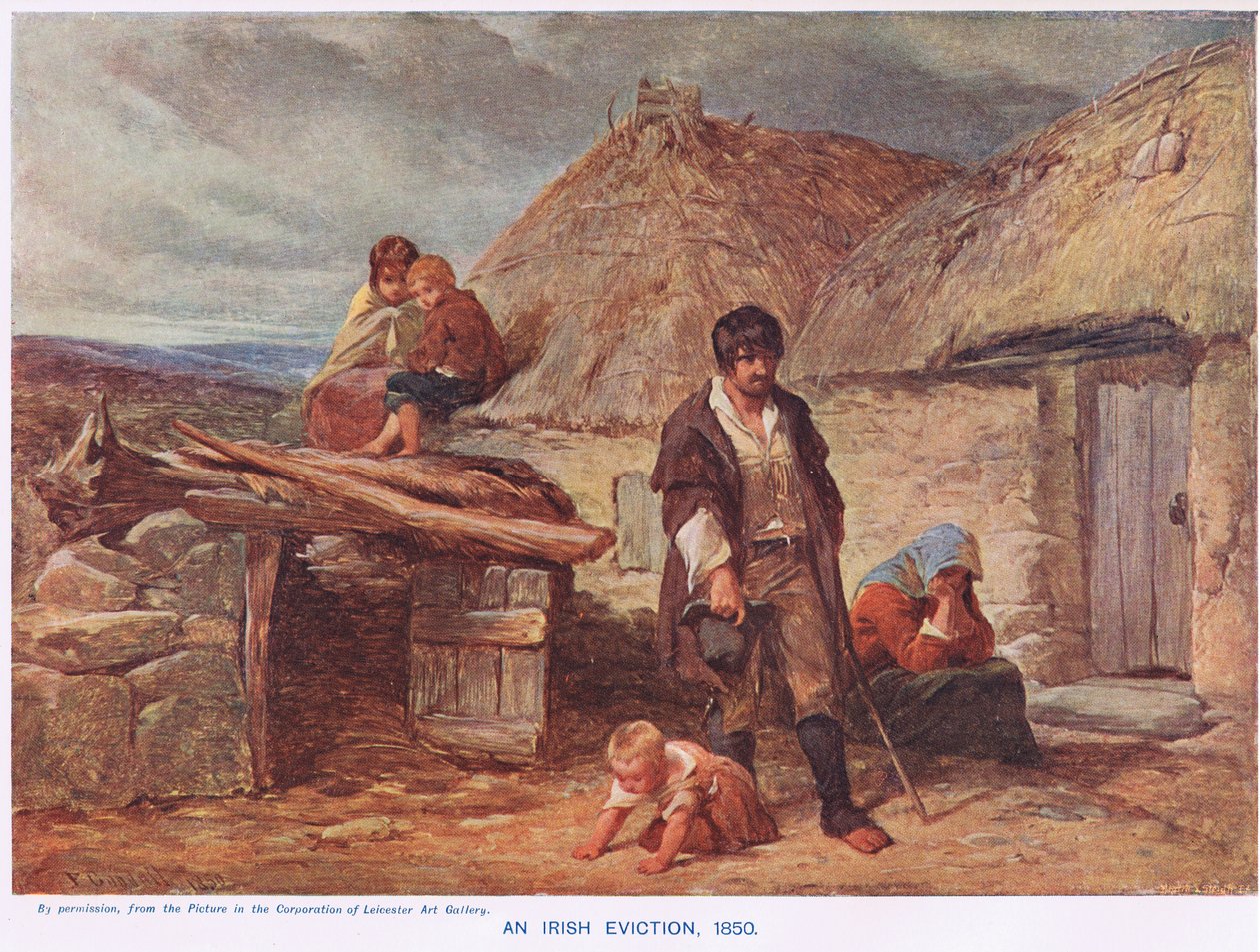 An Irish Eviction, ilustrace z Cassellovy „Ilustrované historie Anglie“, publikované kolem roku 1910 (barevné lito) od Frederick (after) Goodall