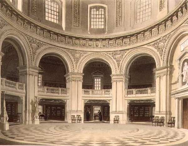 Dóm v Radcliffově knihovně, ilustrace z "Dějin Oxfordu", rytina J. Blucka (fl.1791-1831), vyd. R. Ackermann od Frederick (after) Mackenzie