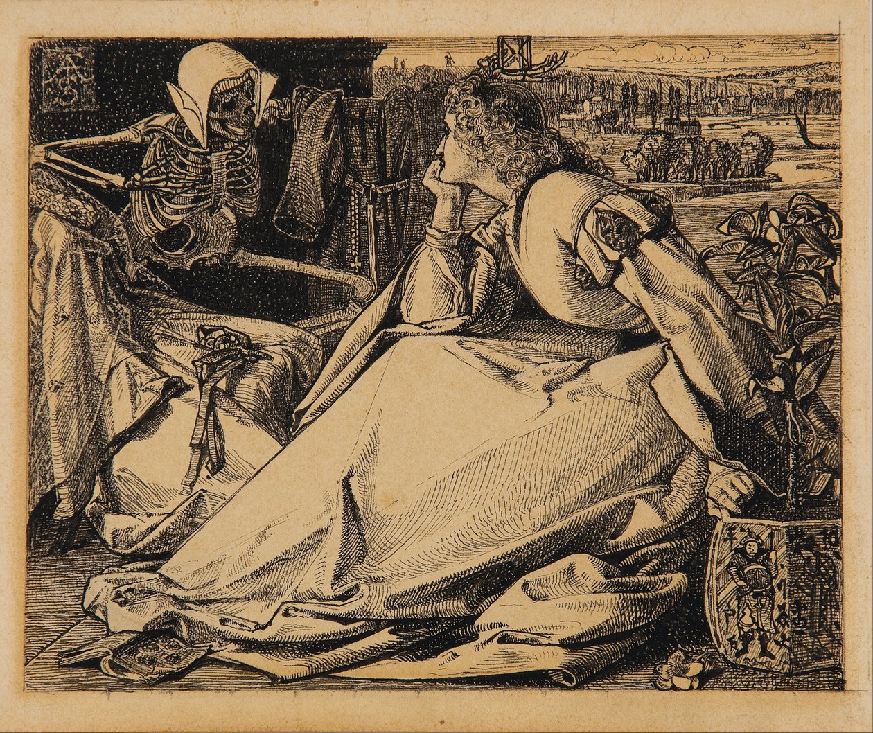 Přípravná kresba „Dobrá slova“ do její smrti od Frederick A. Sandys