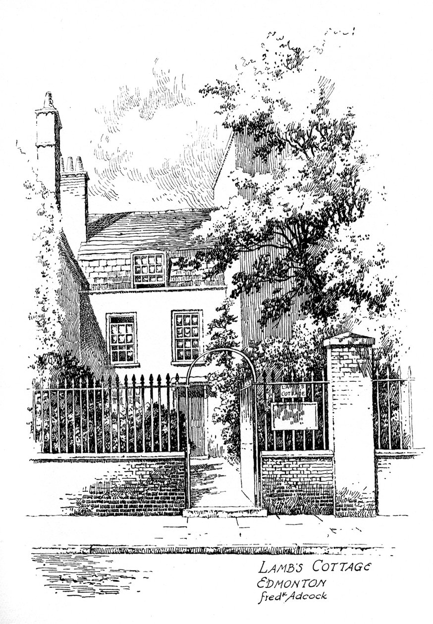 Chata Charlese Lambse, Church Street, Edmonton, Londýn, 1912 od Frederick Adcock
