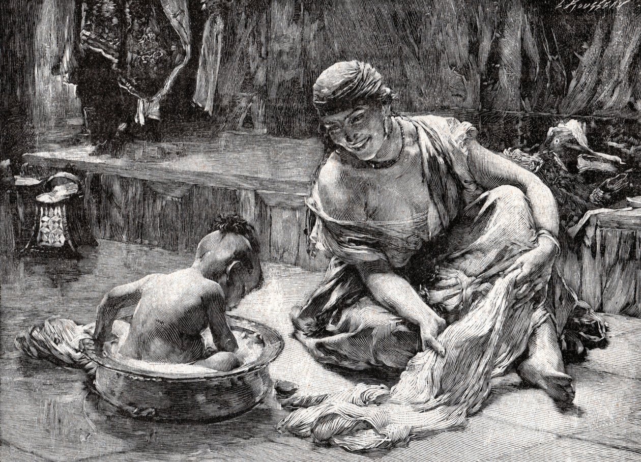 Dětská koupel, Egypt od Frederick Arthur Bridgman