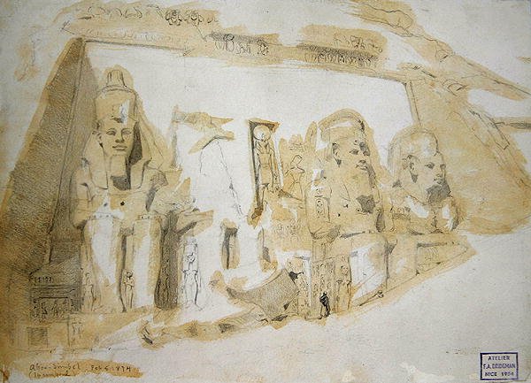 Čtyři kolosální sochy Ramsese II (1279-1213 př. n. l.) ve Velkém chrámu v Abú Simbelu od Frederick Arthur Bridgman
