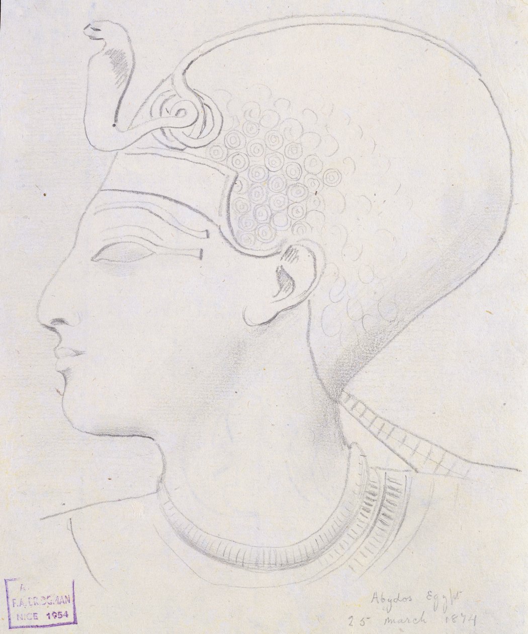 Studie reliéfu hlavy Setiho I. (1394-1279 př. n. l.) v chrámu Setiho I., Abydos, 1874 od Frederick Arthur Bridgman