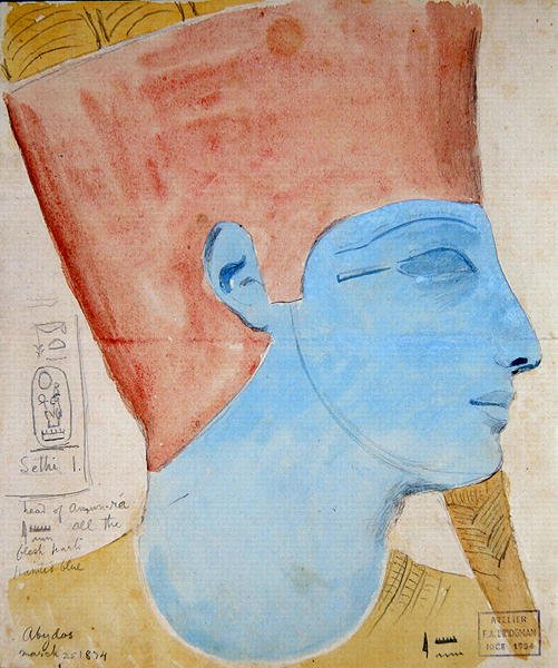 Studie reliéfu hlavy boha Amona v chrámu Seti I, Abydos od Frederick Arthur Bridgman
