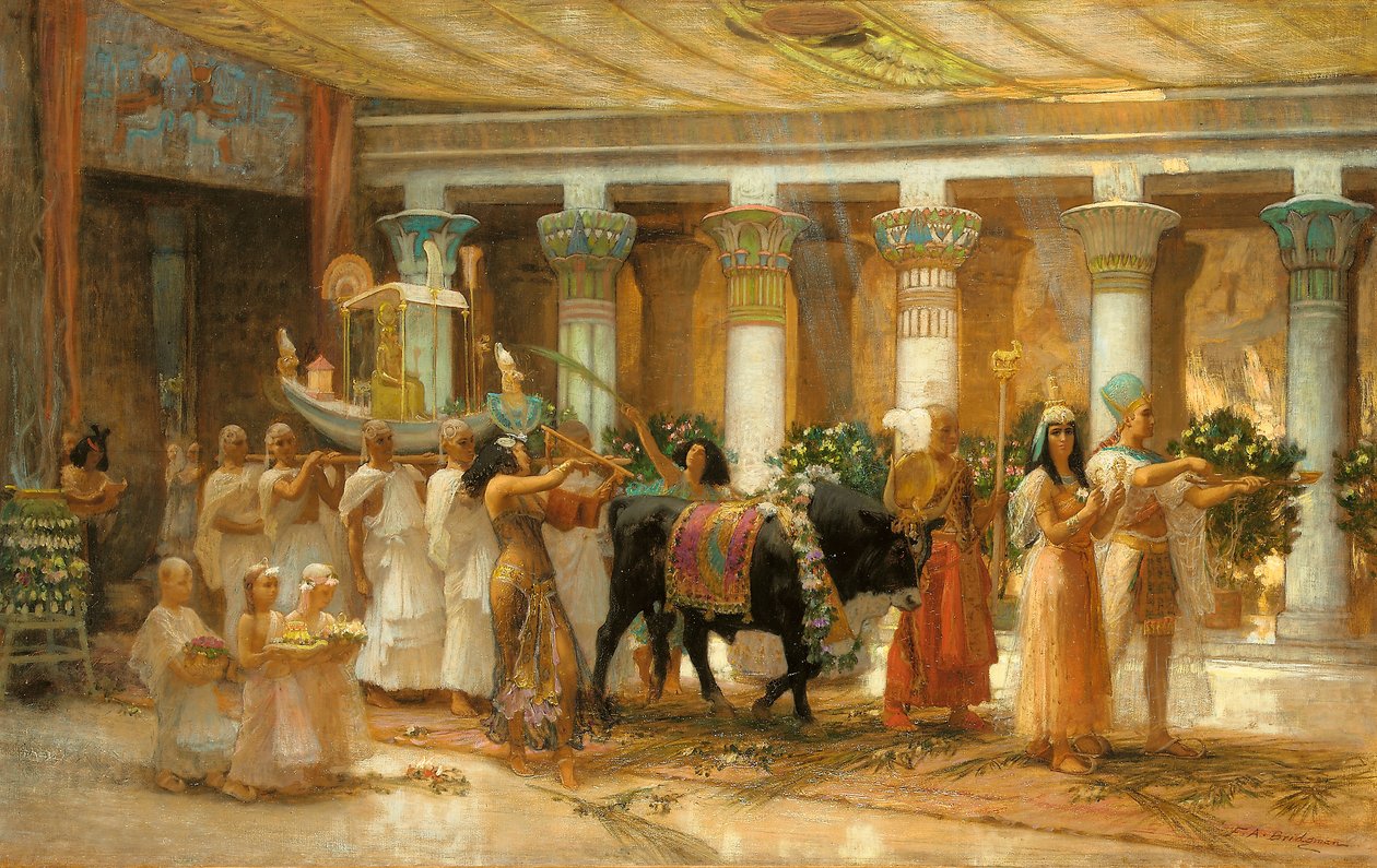 Procesí posvátného býka, Apis, kolem roku 1879 (olej na plátně) od Frederick Arthur Bridgman