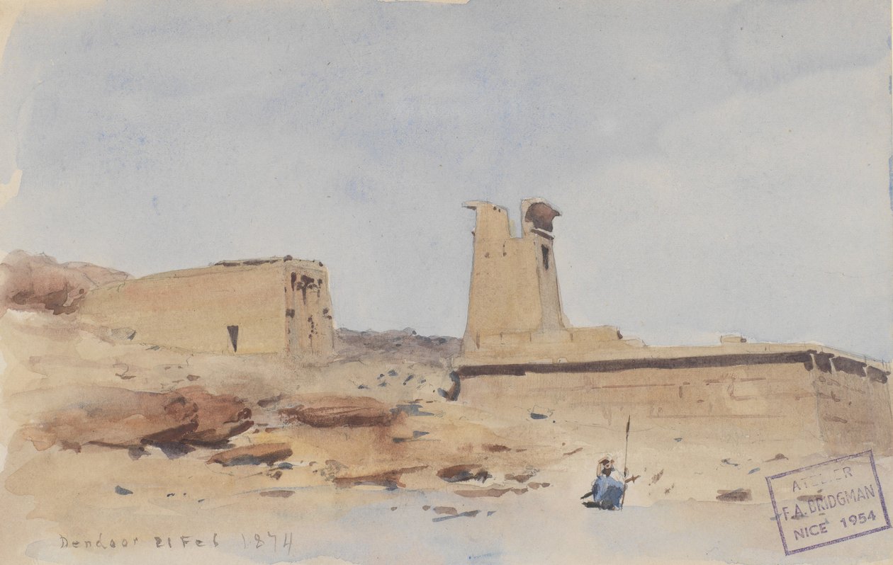 Chrám Dendur, zobrazující pylon a terasu, 1874. od Frederick Arthur Bridgman