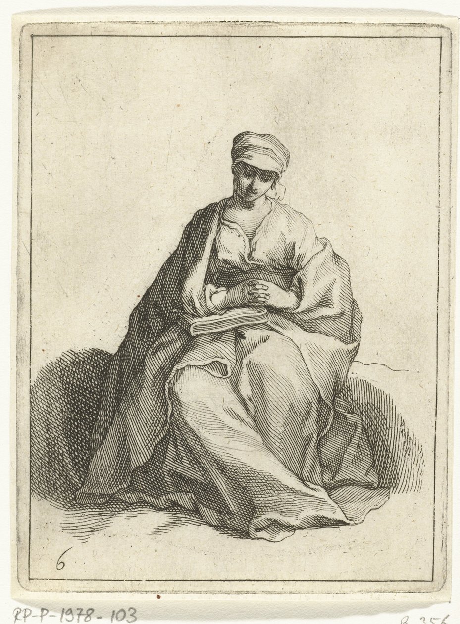 Sedící, modlící se žena 15 malých figurek (název série) od Frederick Bloemaert