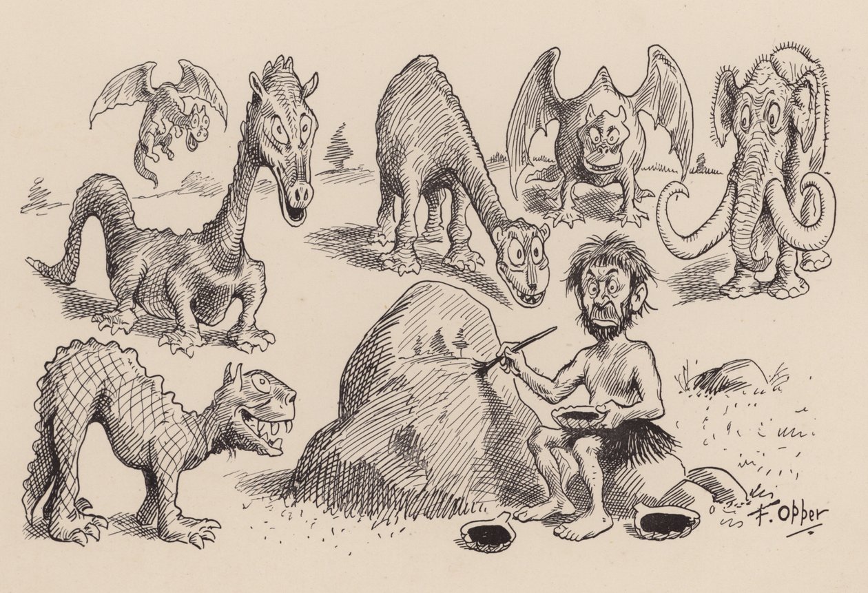 Naši předkové z doby předpotopní od F. Oppera: Číslo čtyřicet jedna (litografie) od Frederick Burr Opper
