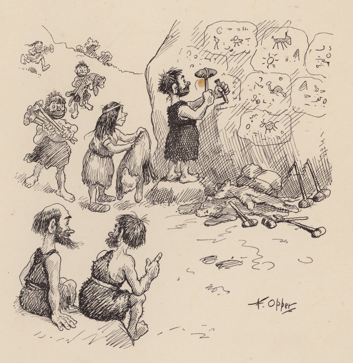 Naši předkové z doby předpotopní od F. Oppera: (litografie) od Frederick Burr Opper