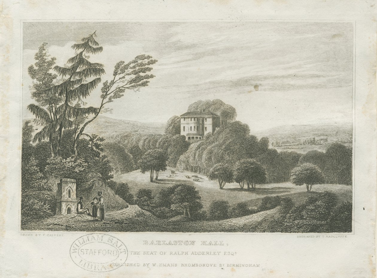Barlaston Hall: rytina a [polovina 19. století] (tisk) od Frederick Calvert