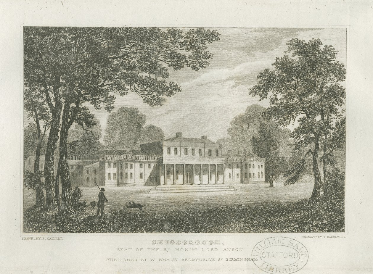 Shugborough Hall: rytina, nd [c 1830] (tisk) od Frederick Calvert