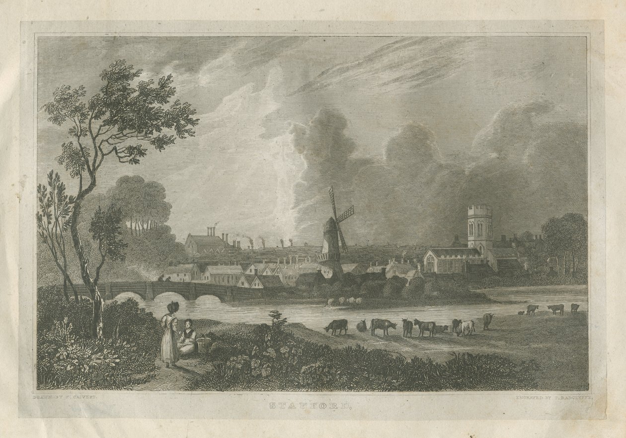 Stafford - South West View: rytina, nd [c 1830] od Frederick Calvert