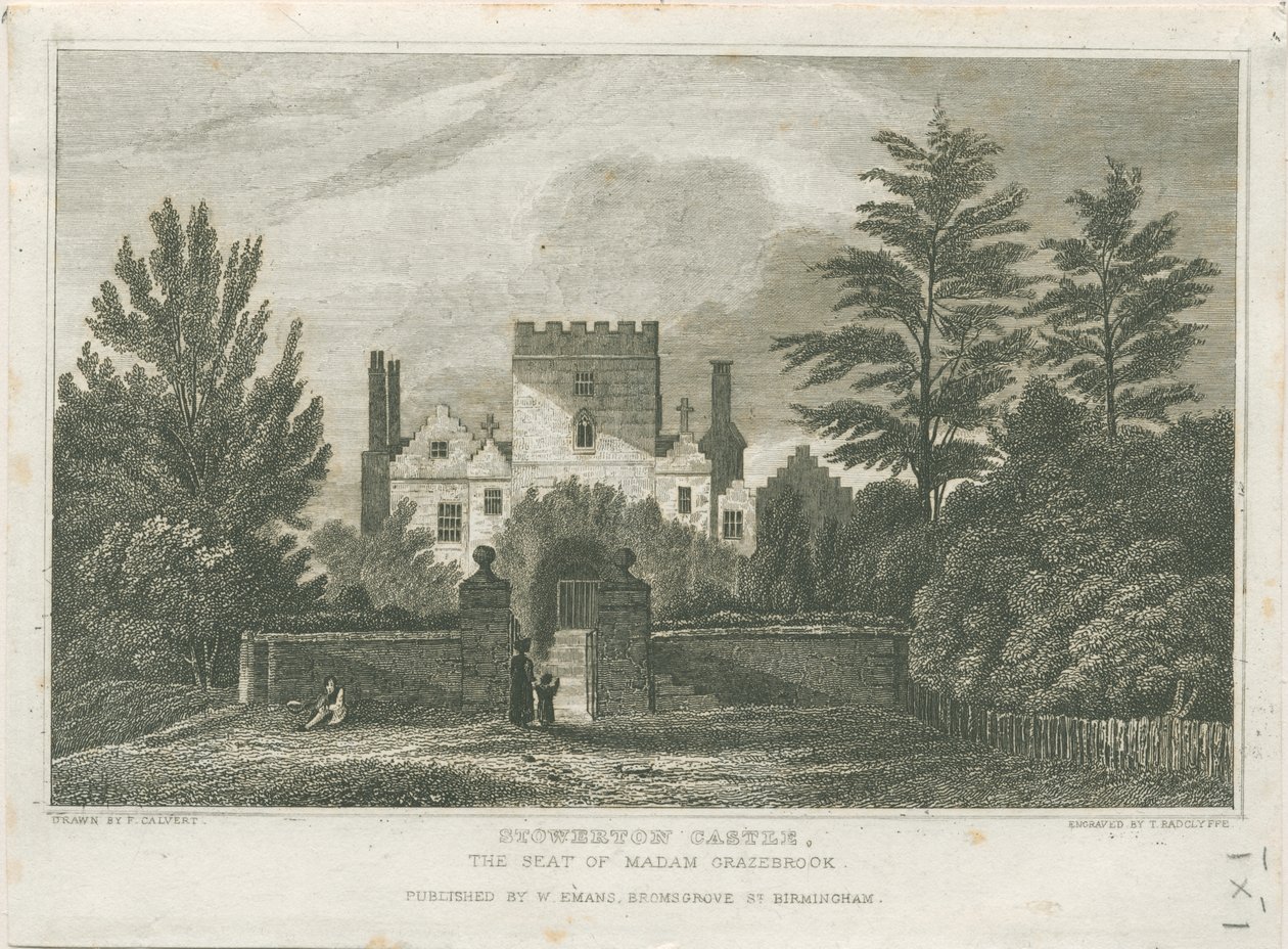 Stourton Castle: rytina, nd [c 1830] od Frederick Calvert