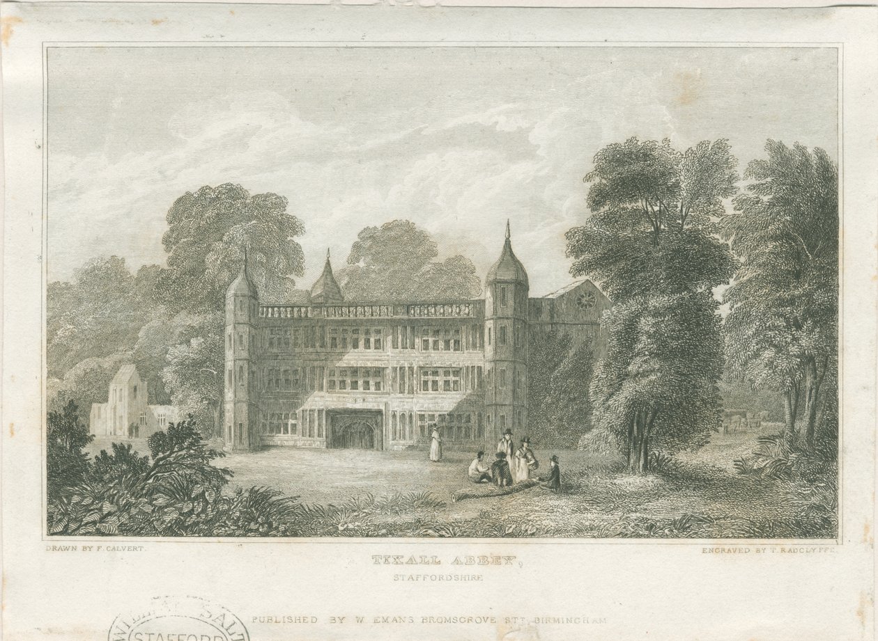 Tixall Hall - Gatehouse: rytina, nd [c 1830] (tisk) od Frederick Calvert