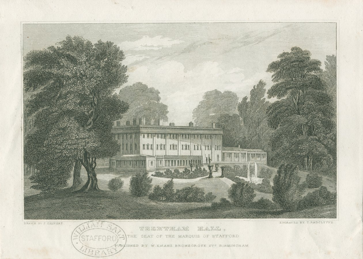 Trentham Hall: rytina, nd [cca 1830] (tisk) od Frederick Calvert
