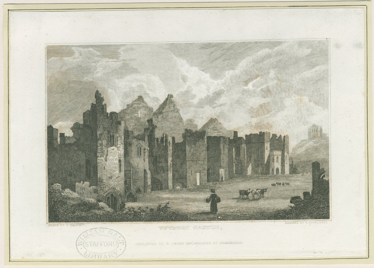 Hrad Tutbury - Castle-Yard: rytina, nd [c 1830] (tisk) od Frederick Calvert