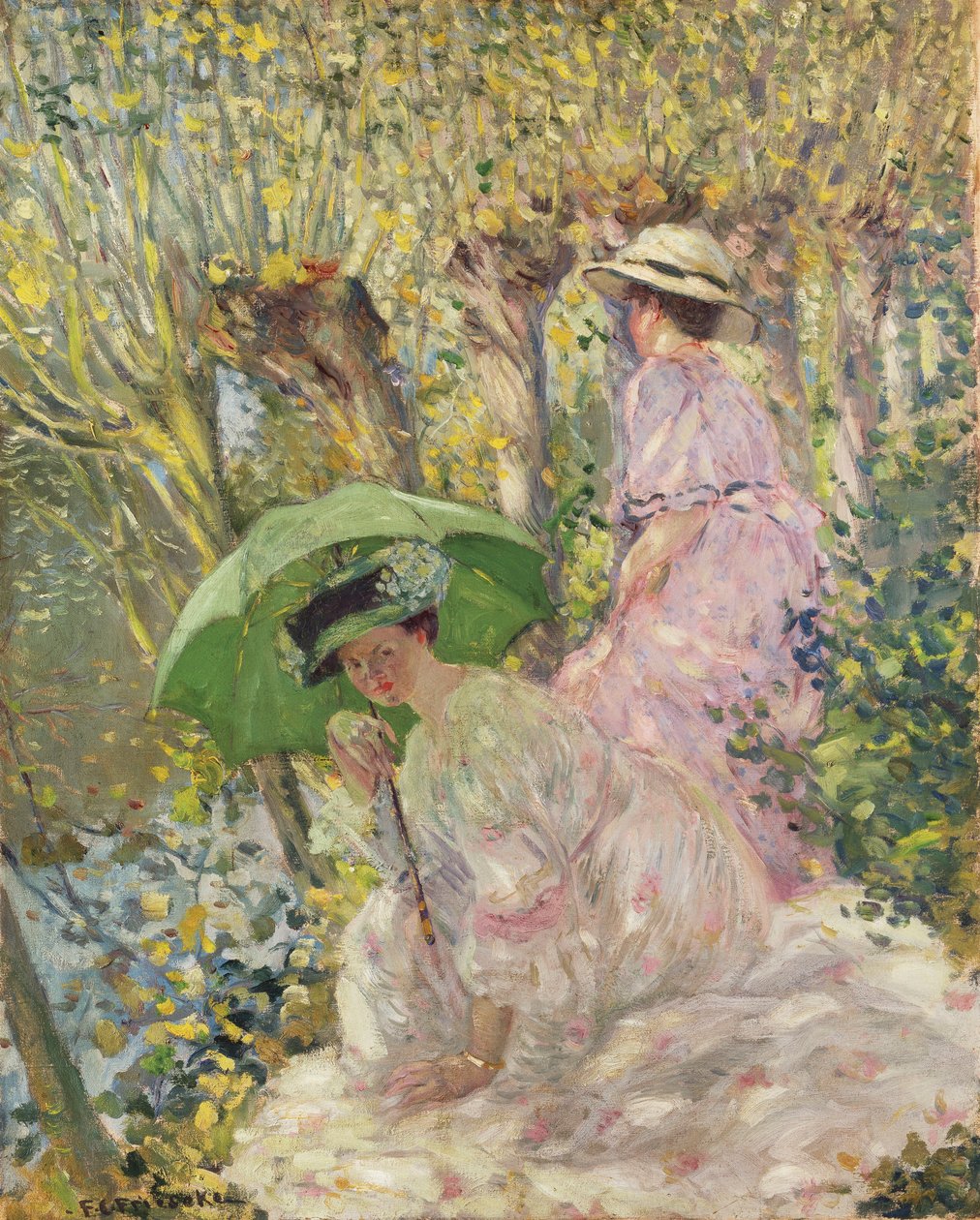 Dvě mladé dívky v zahradě, kolem roku 1911 (olej na plátně) od Frederick Carl Frieseke