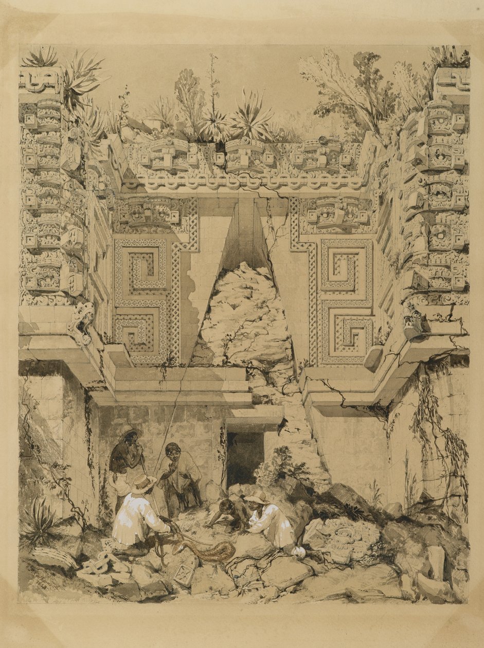 Archway, Casa del Gobernador, Uxmal, Yucatan, 1843 (sépiový inkoust a praní na tkaném papíře) od Frederick Catherwood