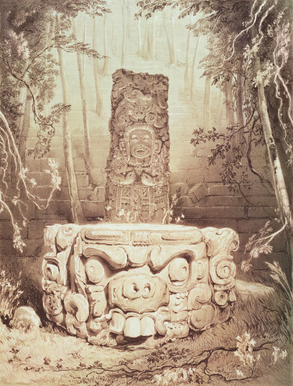 Mayský chrám, Honduras od Frederick Catherwood