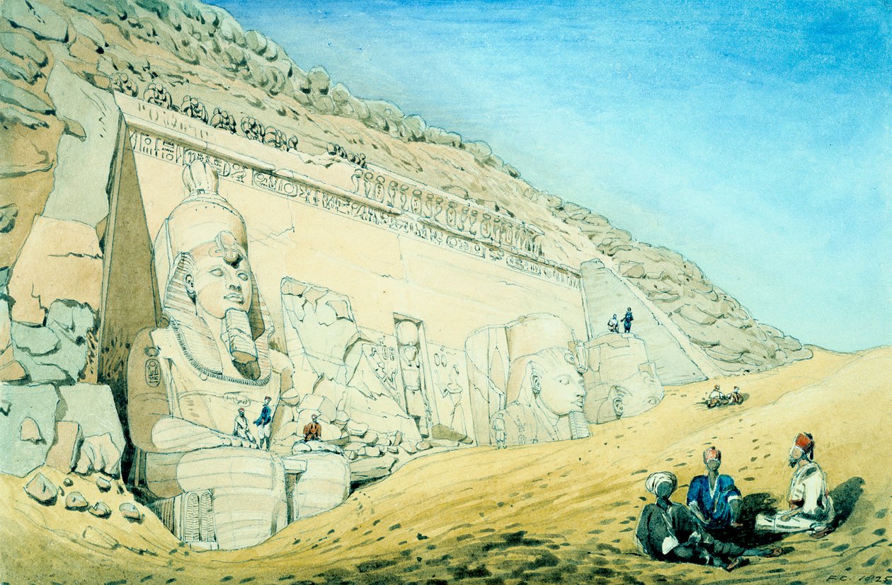 Sochy Ramesese II před vchodem do hlavního chrámu v Abu Simbel, Egypt, 13. století před naším letopočtem od Frederick Catherwood